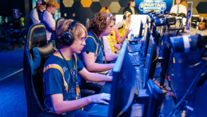 Students play video games at the computers in UNCG's esports arena.