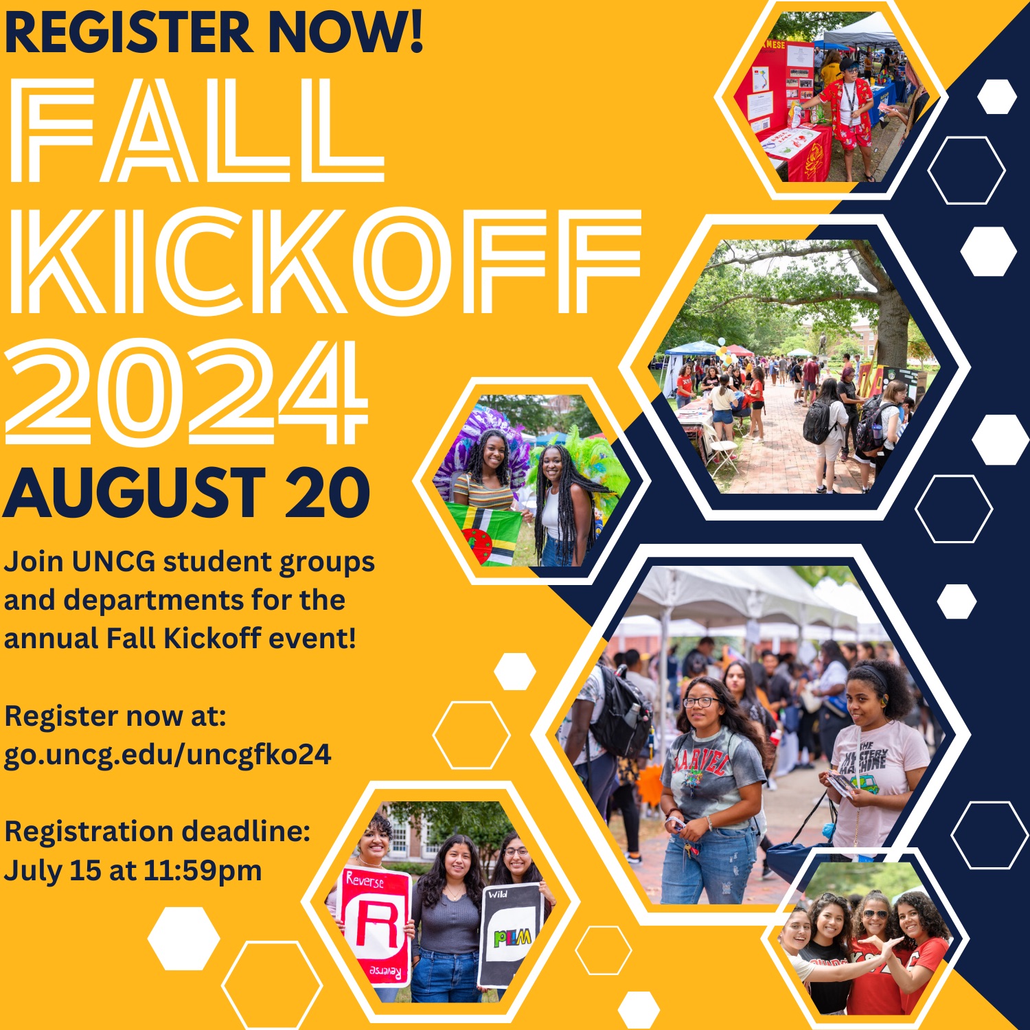 Poster for UNCG Fall Kickoff to be held on August 20.
