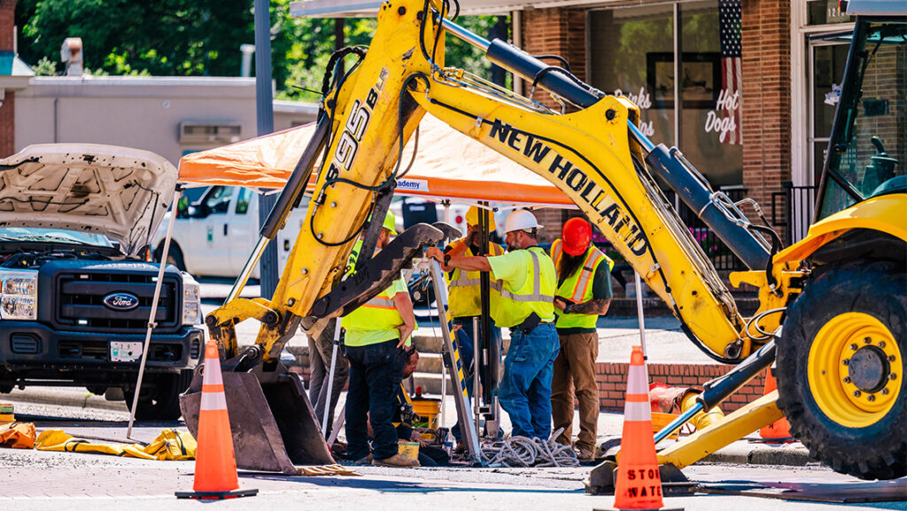 A backhoe at work on the UNCG campus.