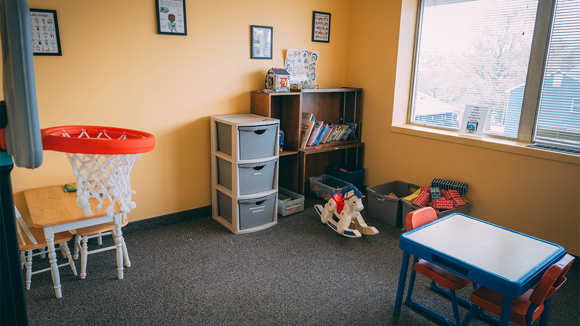 Empty room full of children's toys at UNCG.